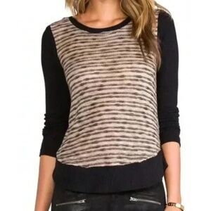 Splendid Marble Burnout Effect Knit Top - Black/Brown Size M